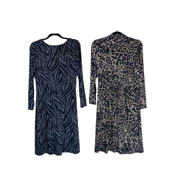 Lot of 2 Soma Animal Print Stretch Jersey Knit Midi Dresses Medium Gray Comfort - Picture 2 of 14